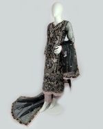 3 PIECES - Organza embroidered shirt with printed raw silk, along with embroidered dupatta and trouser - Image 5