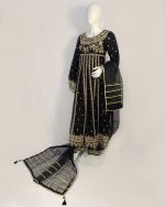 3 PIECES - Embroidered Chiffon Maxi Top with Hijra style bottom along with organza dupatta - Image 5