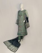 3 PIECES - Embroidered Chiffon Shirt with malai trouser & chiffon embroidered dupatta - Image 5