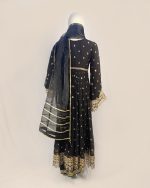3 PIECES - Embroidered Chiffon Maxi Top with Hijra style bottom along with organza dupatta - Image 6