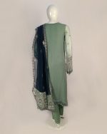 3 PIECES - Embroidered Chiffon Shirt with malai trouser & chiffon embroidered dupatta - Image 6