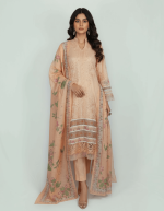 3 PIECES - Embroidered Shirt with trouser & Printed Dupatta