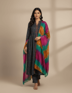3 PIECES - Embroidered Long Shirt with trouser & Printed Dupatta