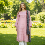 2 PIECES - Embroidered Shirt with Printed Dupatta