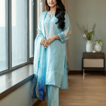 3 PIECES - Hand Embroidered Shirt with trouser Printed Dupatta