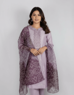 2 PIECES - Hand Embroidered Shirt with Printed Dupatta