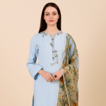 2 PIECES - Hand Embroidered Shirt with Printed Dupatta