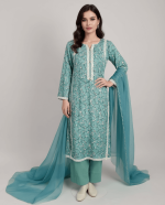 3 PIECES - Printed Shirt with Trouser & Dupatta