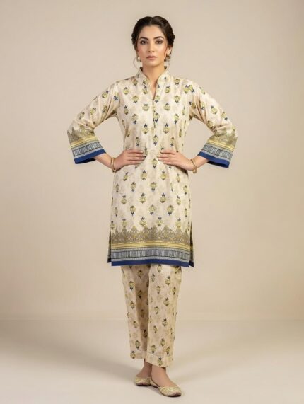 2 PIECES SOFT & LUXURIOUS CREAM & QUIETLY LUXURIOUS PRINTED SHIRT & BOTTOM